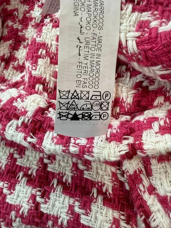 Zara Women's Short Textured Tweed Blazer Jacket Small Raspberry Houndstooth - Picture 6 of 9